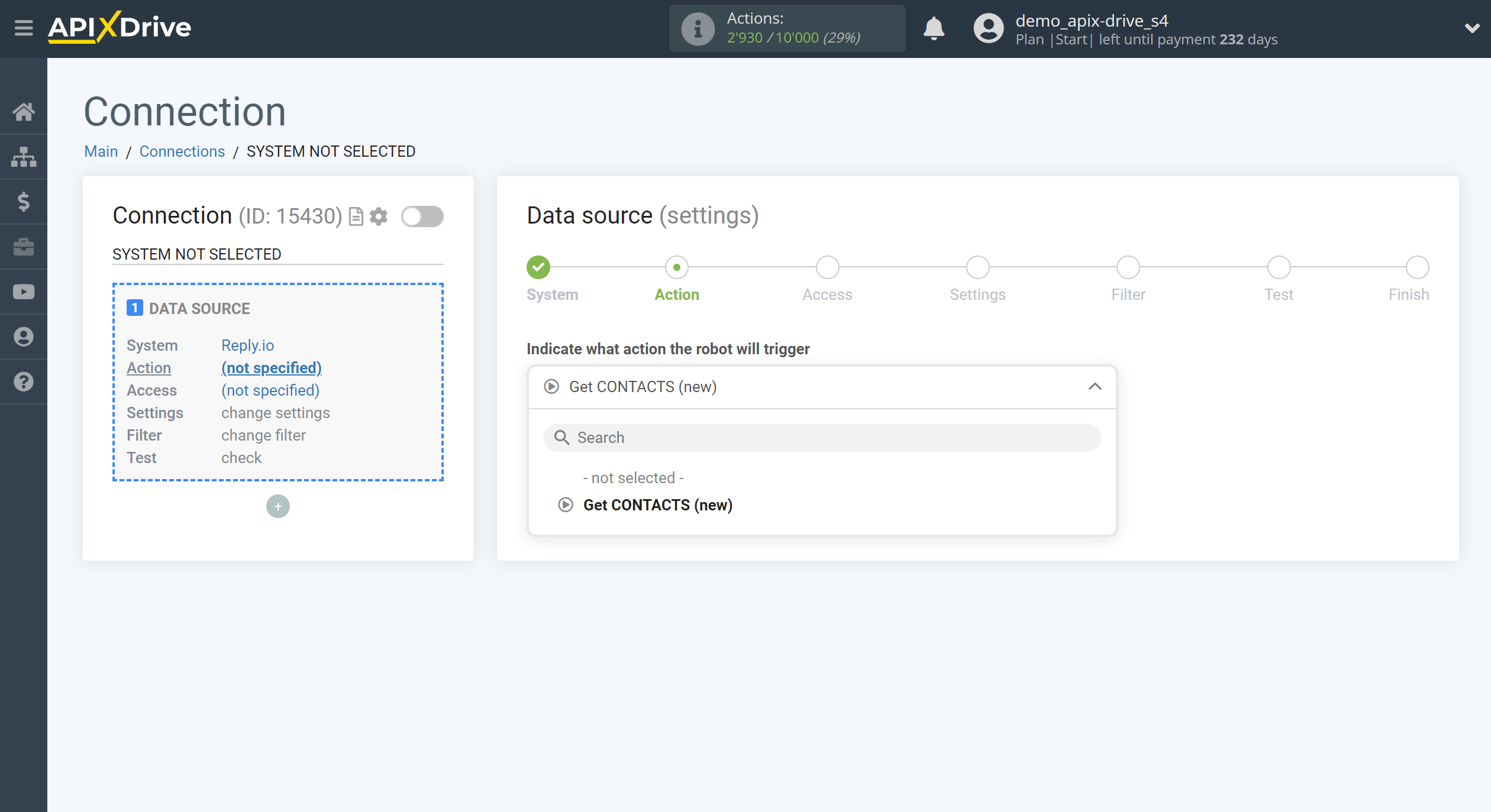 How to Connect Reply.io as Data Source | Action selection How to Connect Reply.io as Data Source | Action selection