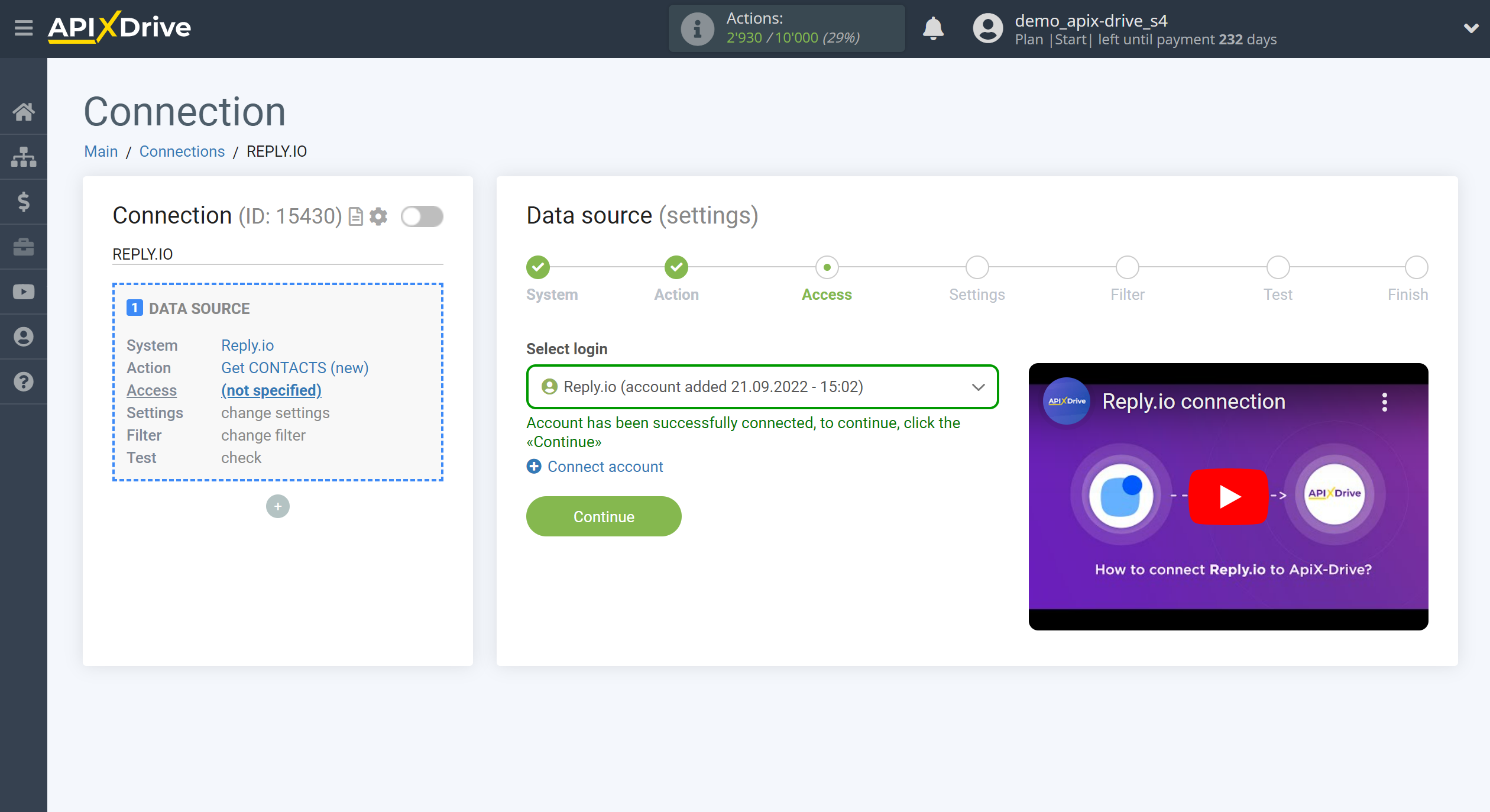 How to Connect Reply.io as Data Source | Account selection How to Connect Reply.io as Data Source | Account selection