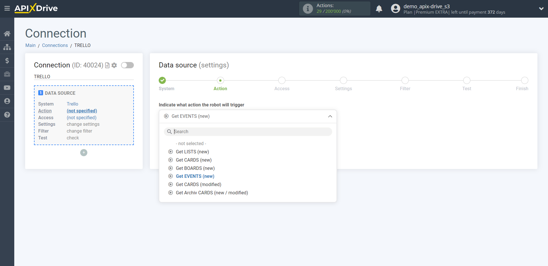 How to Connect Trello as Data Source | Action selection How to Connect Trello as Data Source | Action selection