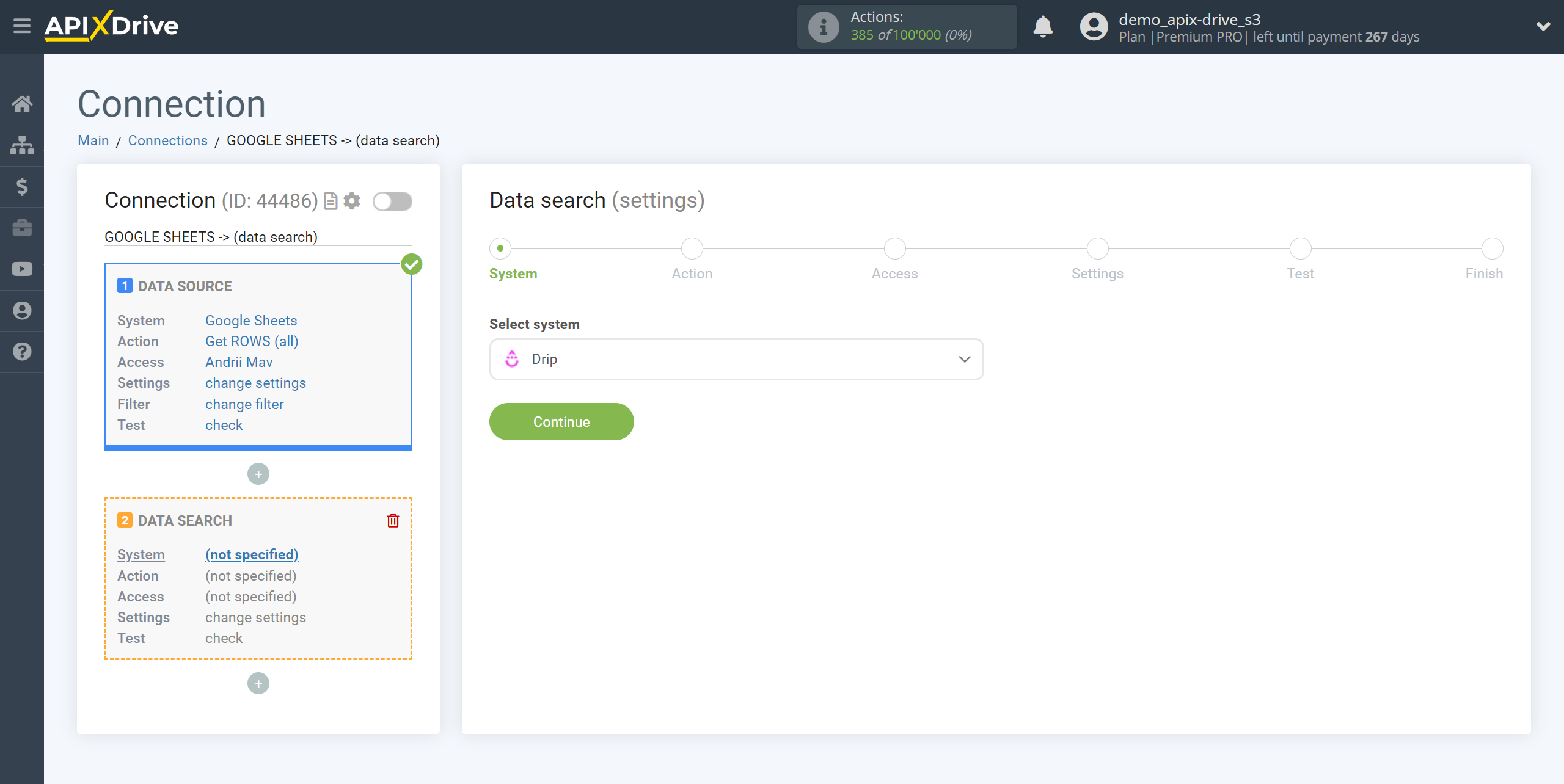 Setting up Drip Contact Search in Google Sheets | System selection Setting up Drip Contact Search in Google Sheets | System selection