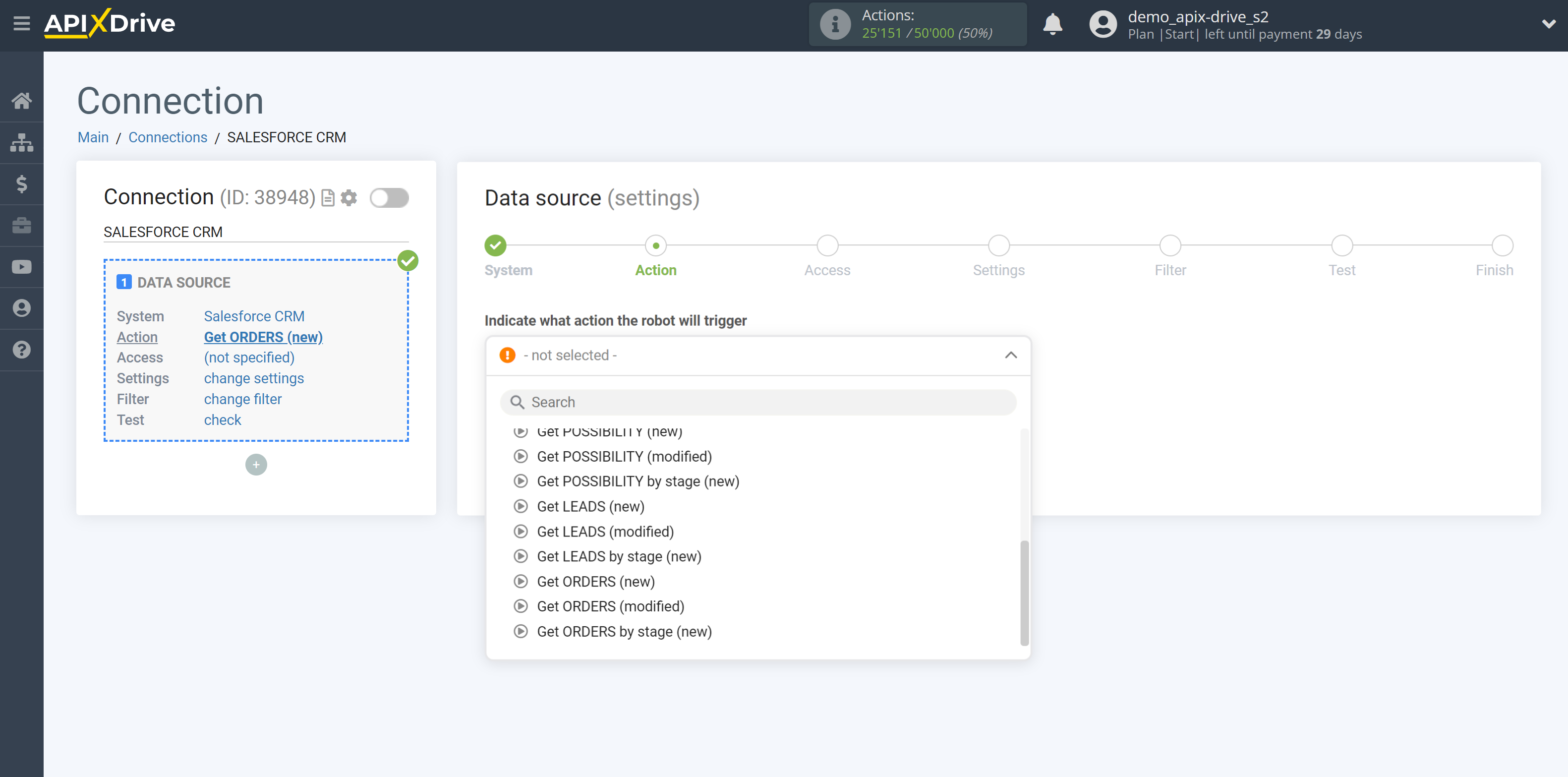 How to Connect Salesforce CRM as Data Source | Action selection How to Connect Salesforce CRM as Data Source | Action selection