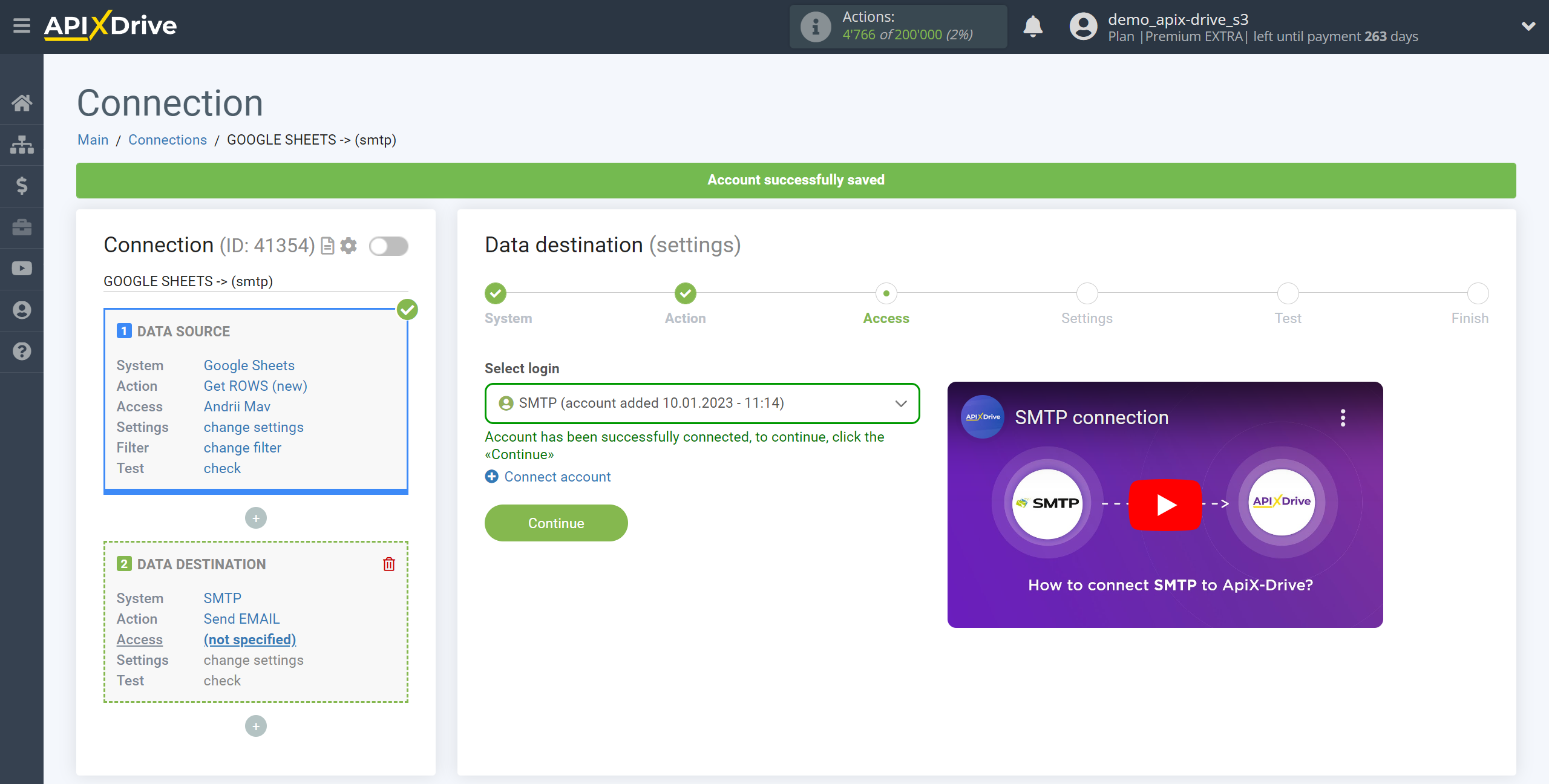 How to Connect SMTP as Data Destination | Account selection How to Connect SMTP as Data Destination | Account selection