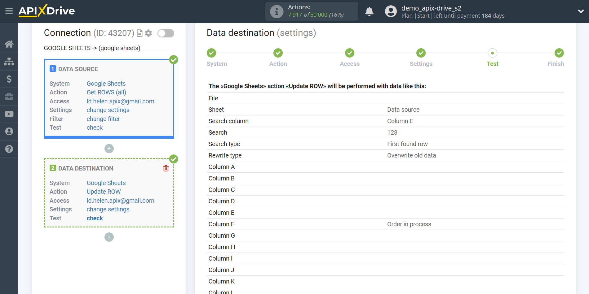 Setting up an Google Sheets to Update rows | Test data Setting up an Google Sheets to Update rows | Test data