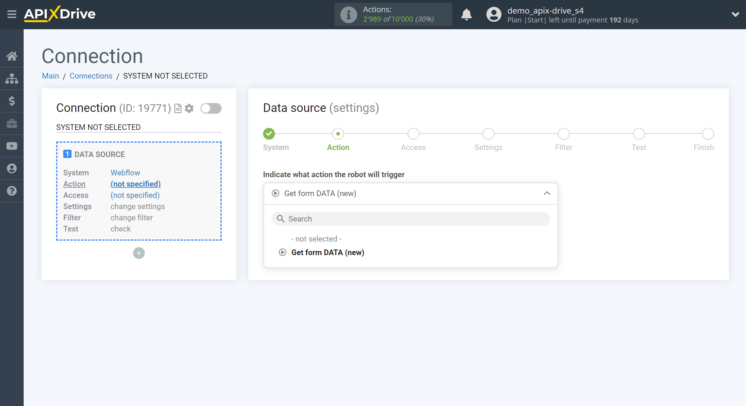 How to Connect Webflow as Data Source | Action selection How to Connect Webflow as Data Source | Action selection