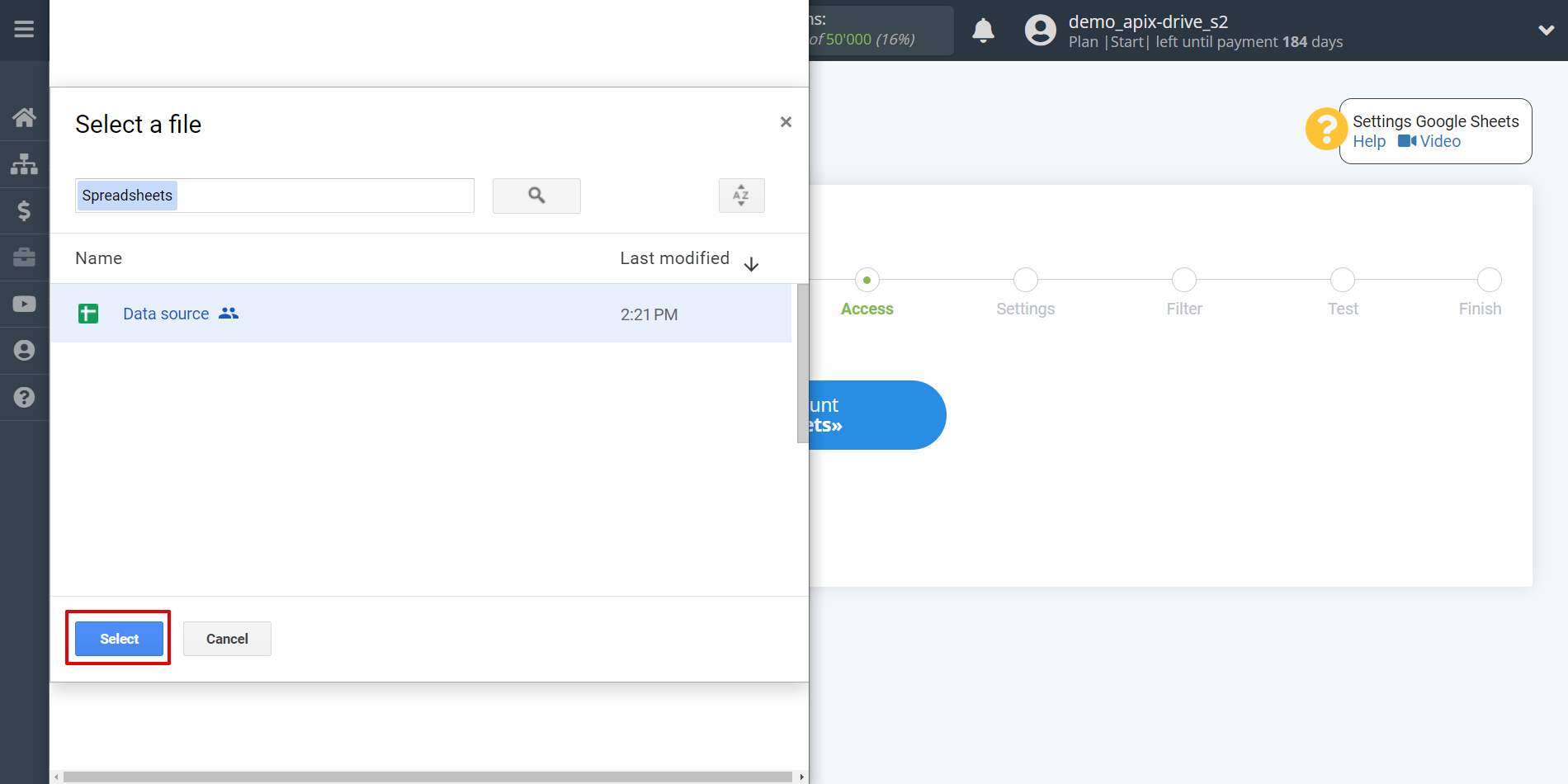 Setting up an Google Sheets to Update rows | Select a Google account to connect Setting up an Google Sheets to Update rows | Select a Google account to connect