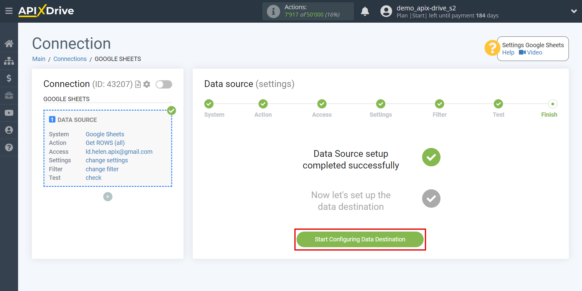 Setting up an Google Sheets to Update rows | Start configuring Data Destination Setting up an Google Sheets to Update rows | Start configuring Data Destination