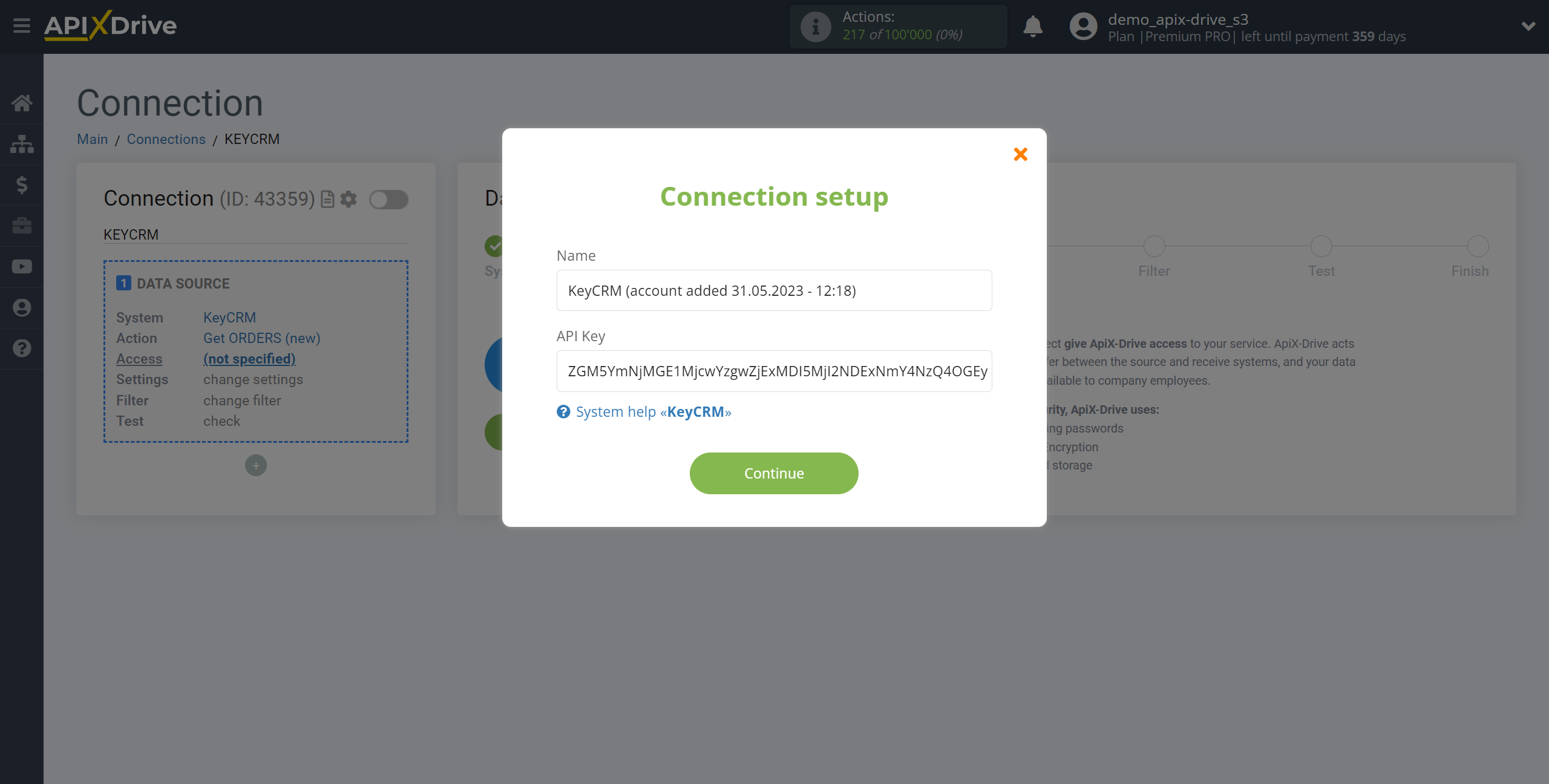 How to Connect KeyCRM as Data Source | Entering data for access and connection How to Connect KeyCRM as Data Source | Entering data for access and connection