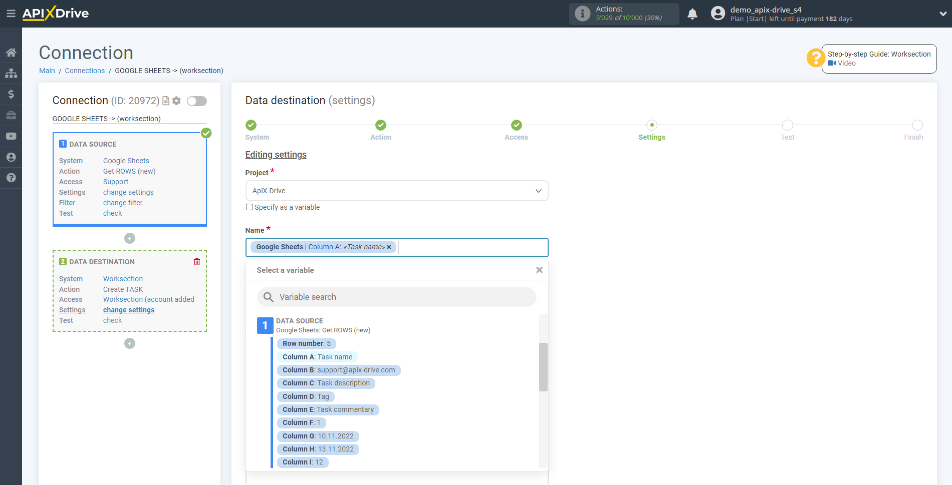 How to Connect Worksection as Data Destination | Assigning fields How to Connect Worksection as Data Destination | Assigning fields