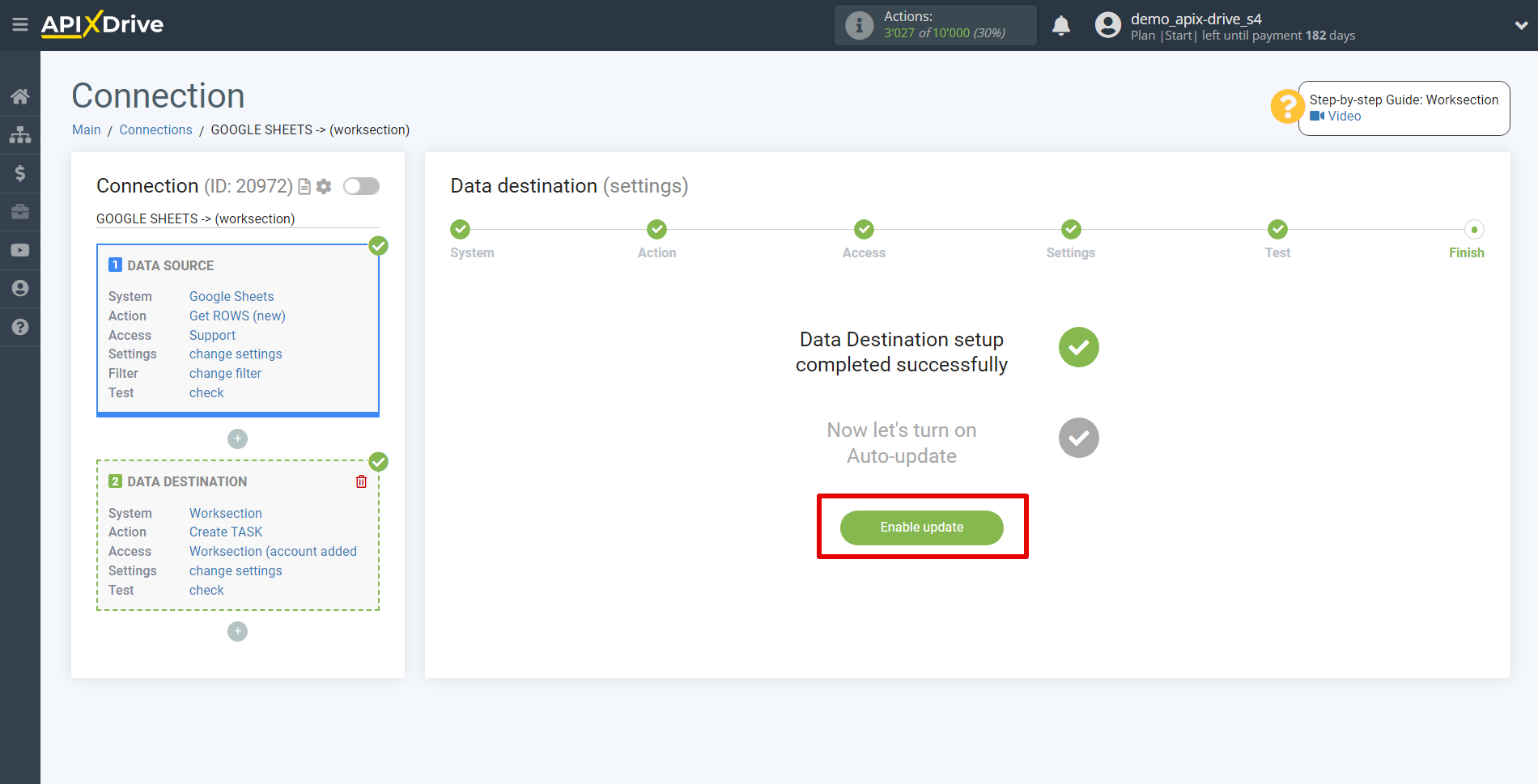 How to Connect Worksection as Data Destination | Enable auto-update How to Connect Worksection as Data Destination | Enable auto-update