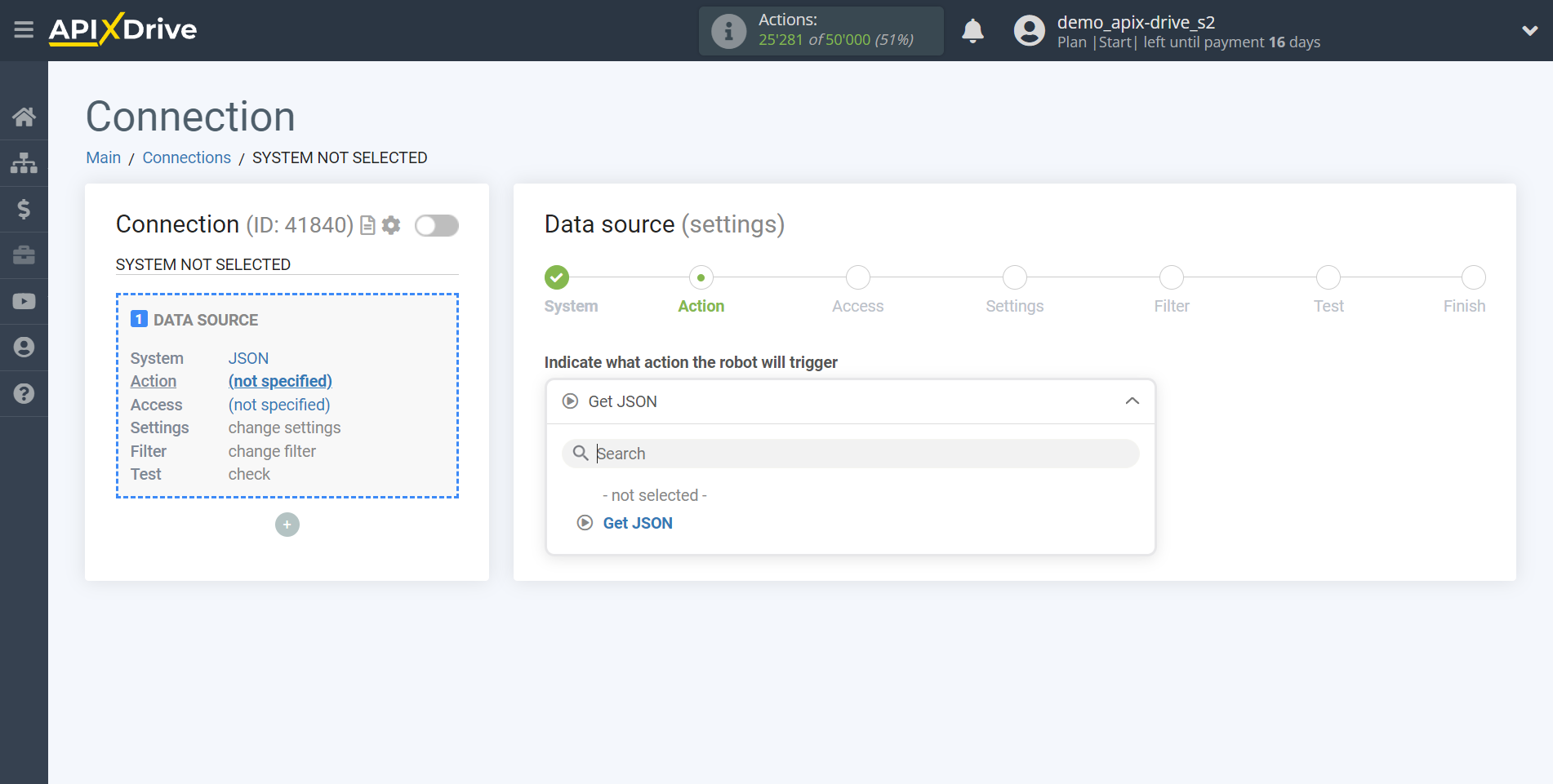 How to Connect JSON as Data Source | Action selection How to Connect JSON as Data Source | Action selection