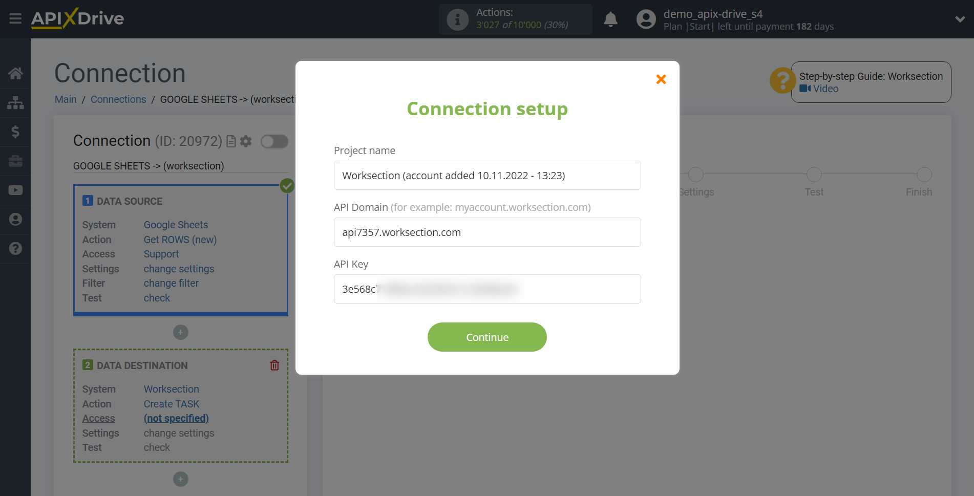 How to Connect Worksection as Data Destination | Connection setup How to Connect Worksection as Data Destination | Connection setup