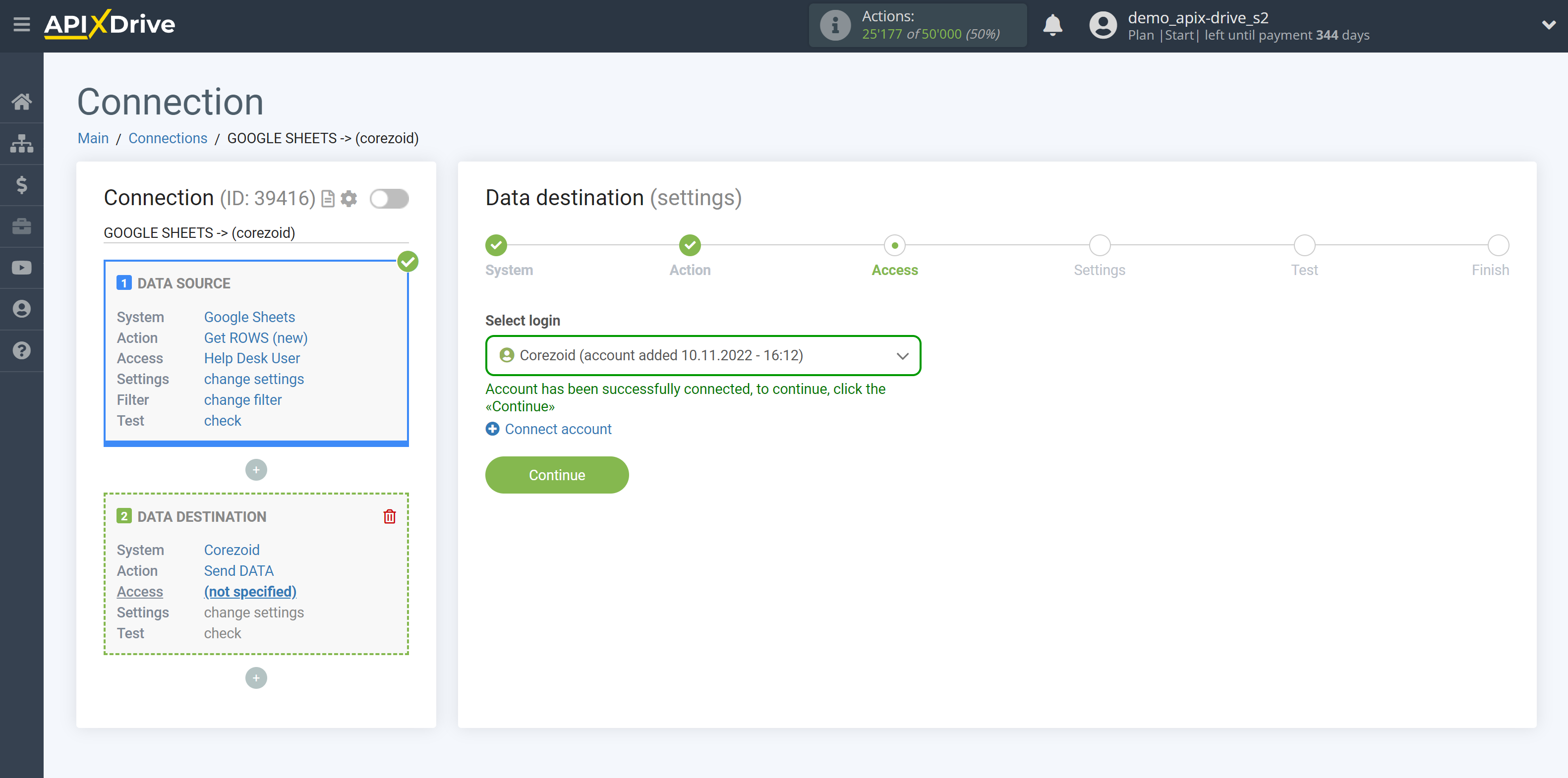 How to Connect Corezoid as Data Destination | Account selection How to Connect Corezoid as Data Destination | Account selection
