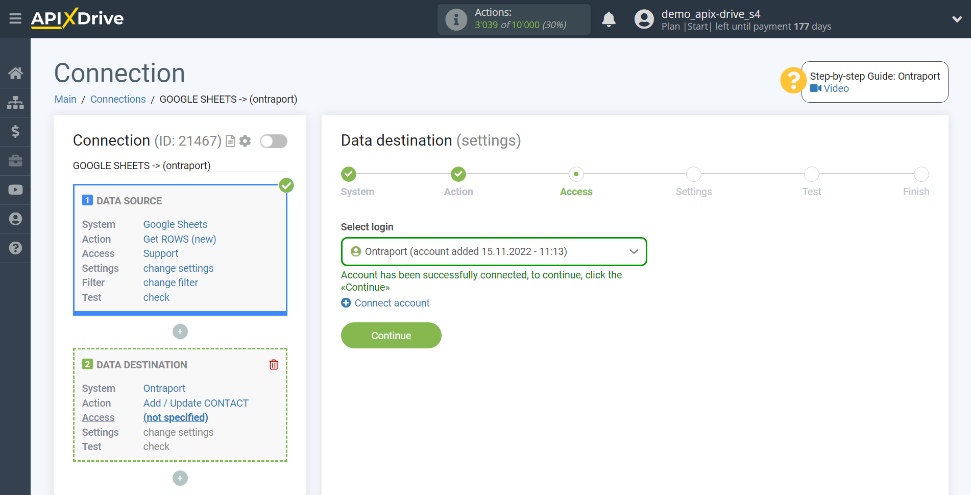 How to Connect Ontraport as Data Destination | Account selection How to Connect Ontraport as Data Destination | Account selection