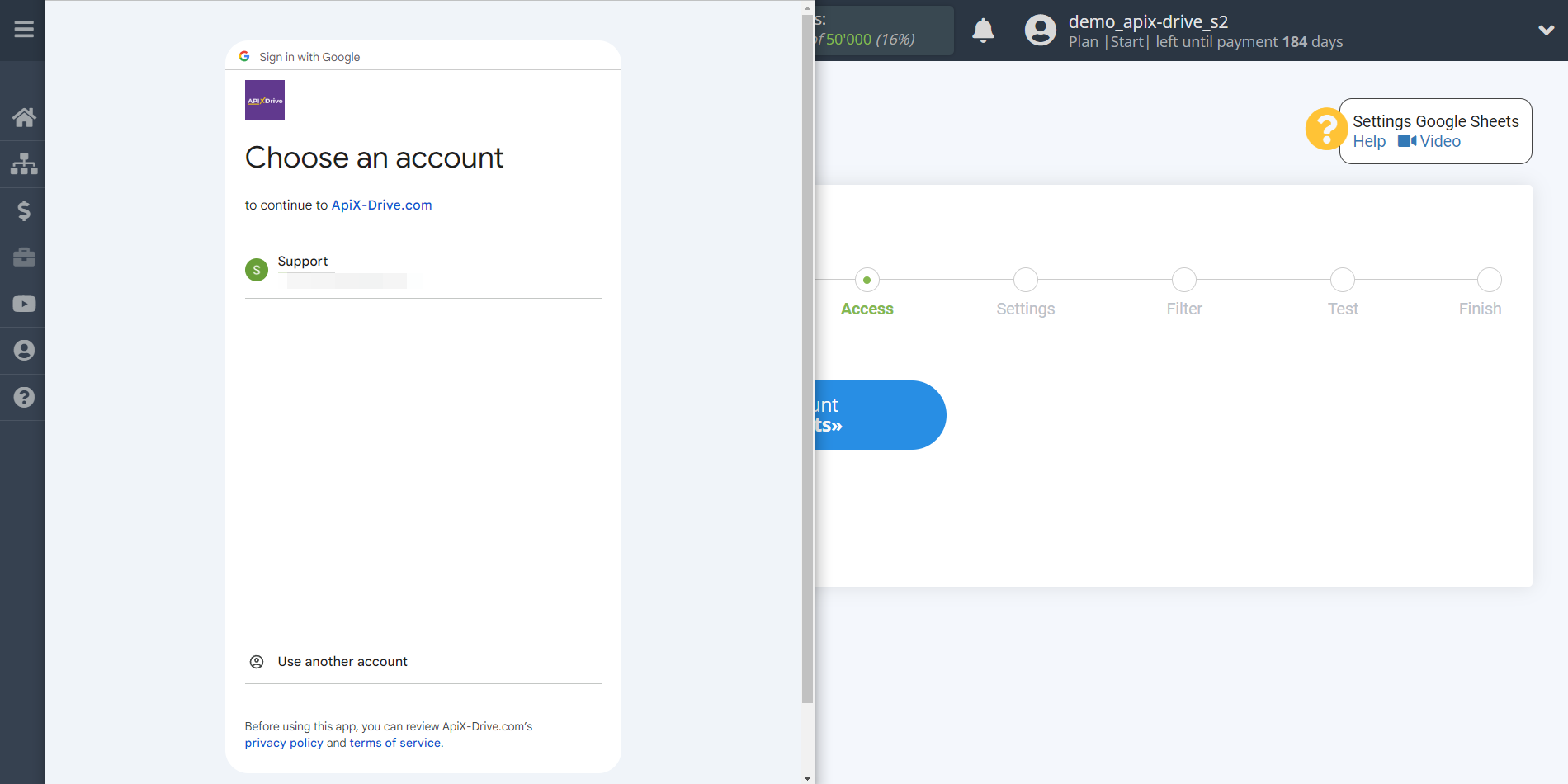 Setting up an Google Sheets to Update rows | Select a Google account to connect Setting up an Google Sheets to Update rows | Select a Google account to connect