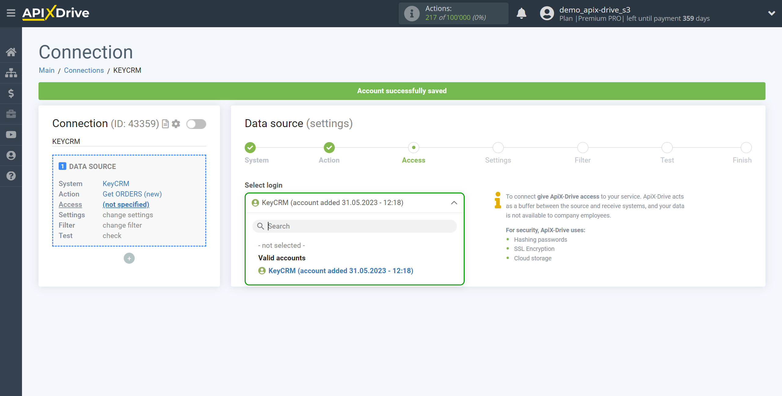 How to Connect KeyCRM as Data Source | Account selection How to Connect KeyCRM as Data Source | Account selection