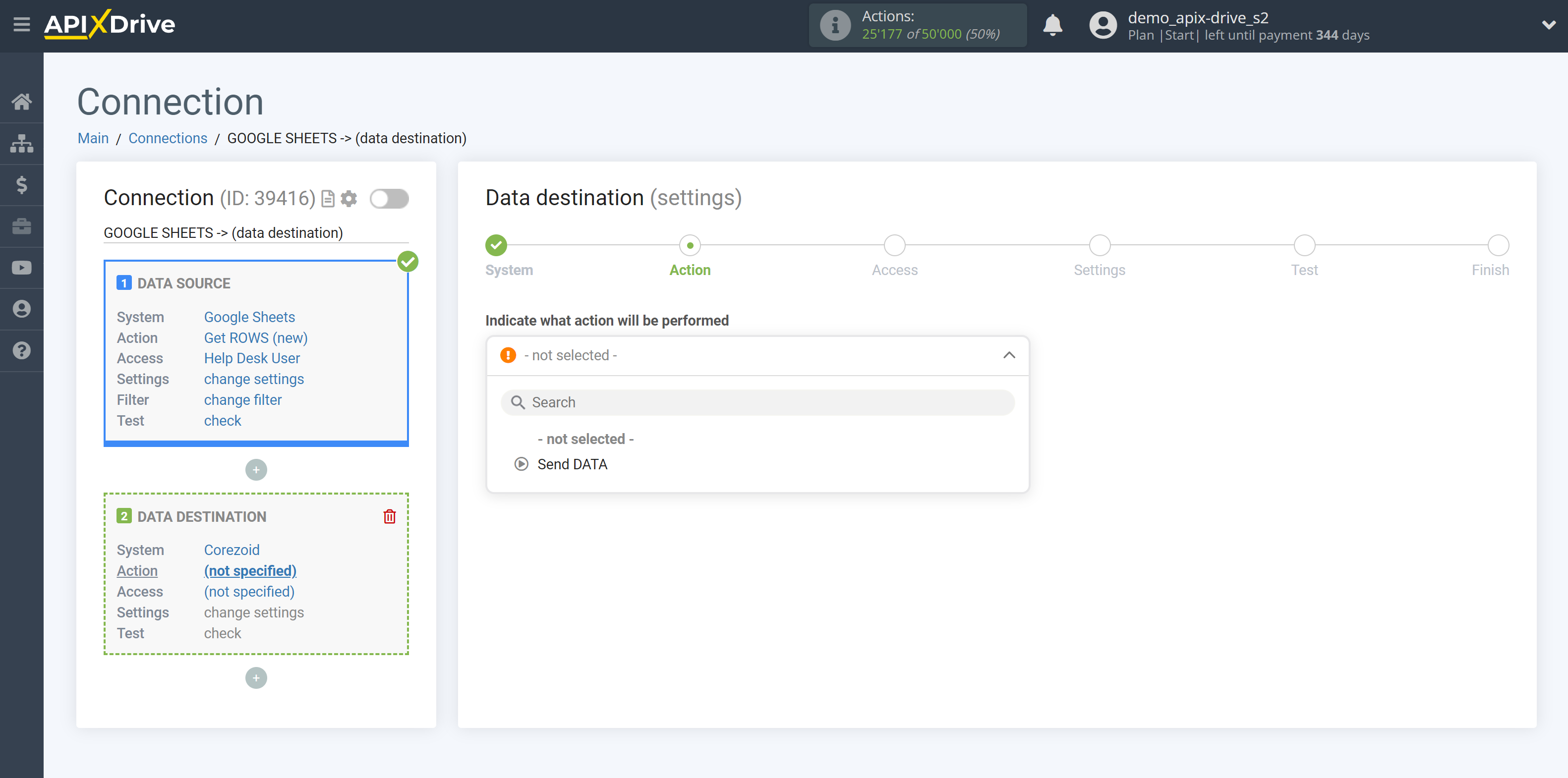 How to Connect Corezoid as Data Destination | Action selection How to Connect Corezoid as Data Destination | Action selection