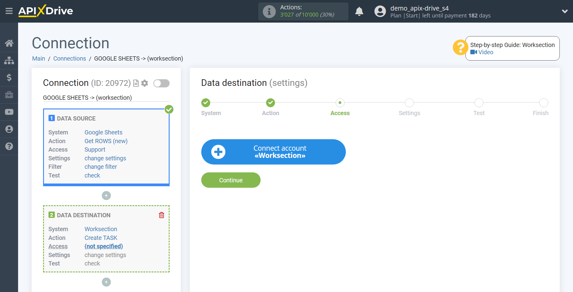 How to Connect Worksection as Data Destination | Account connection How to Connect Worksection as Data Destination | Account connection