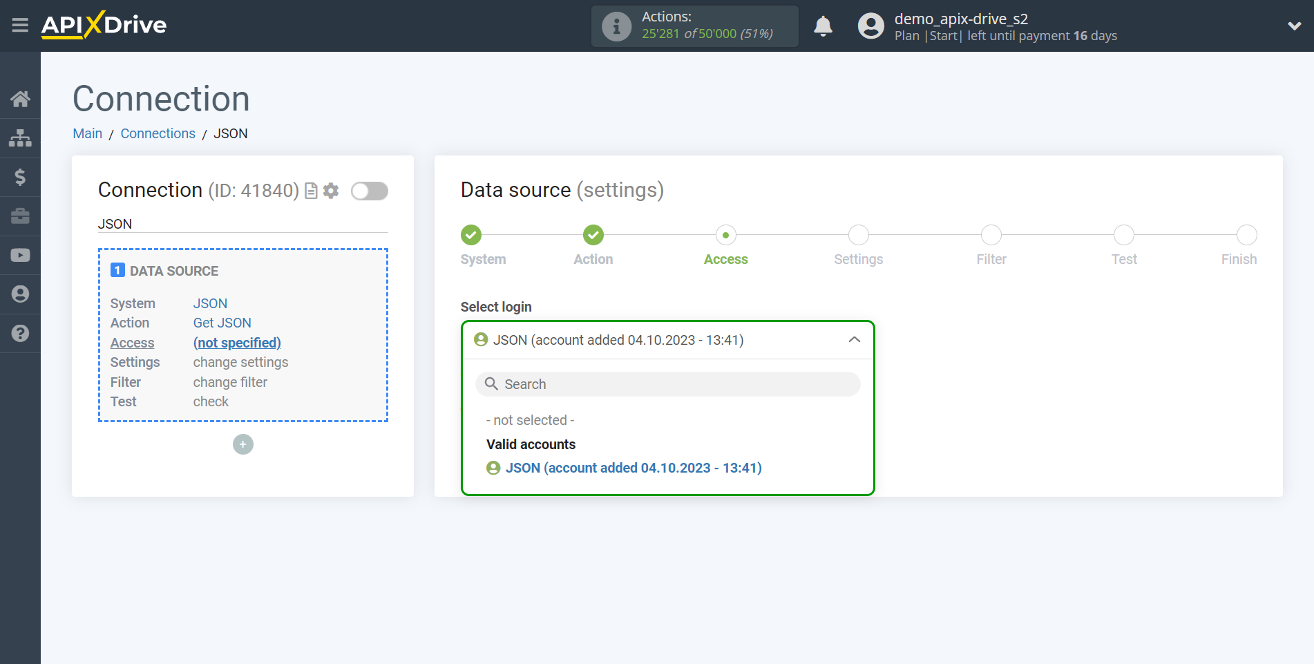 How to Connect JSON as Data Source | Account selection How to Connect JSON as Data Source | Account selection