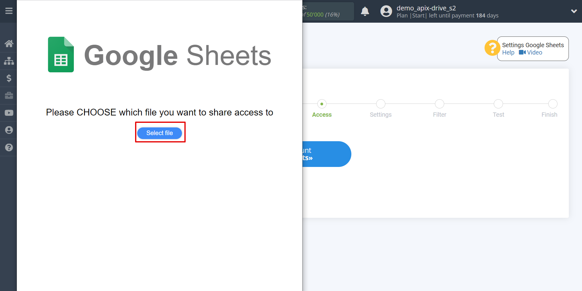 Setting up an Google Sheets to Update rows | Select a Google account to connect Setting up an Google Sheets to Update rows | Select a Google account to connect